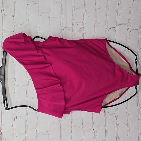Kona Sol One Piece Swimsuit Ruffle One Shoulder Full Coverage Seat Hot Pink - Picture 1 of 15
